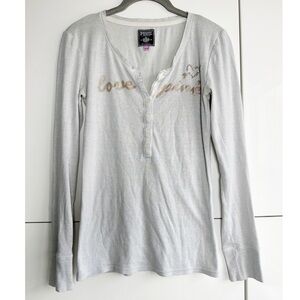 Pink Victorias Secret Y2K Henley Shirt Silver Long Length Size Medium 6 Buttons
